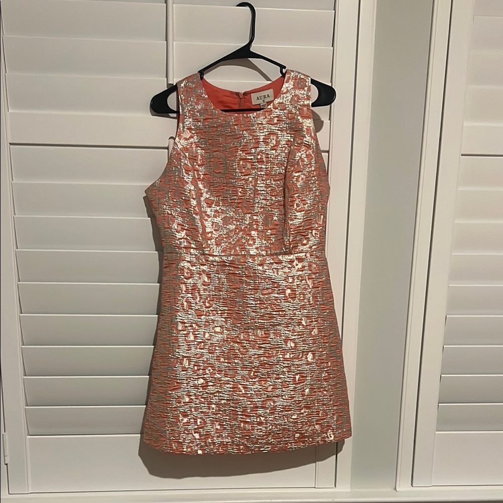 Red Dress Boutique Gold and peach short sleeve  Sheath Mini  Dress